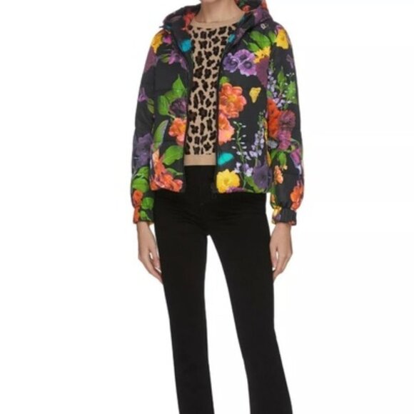 Alice + Olivia Durham Floral Leopard Print Reversible Puffer Jacket - Picture 2 of 12